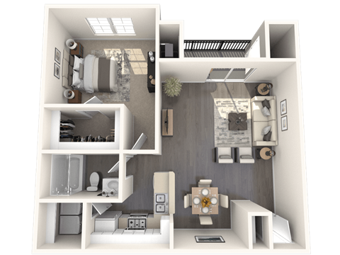 Floor plan for 1 bed, 1 bath, 747 sqft